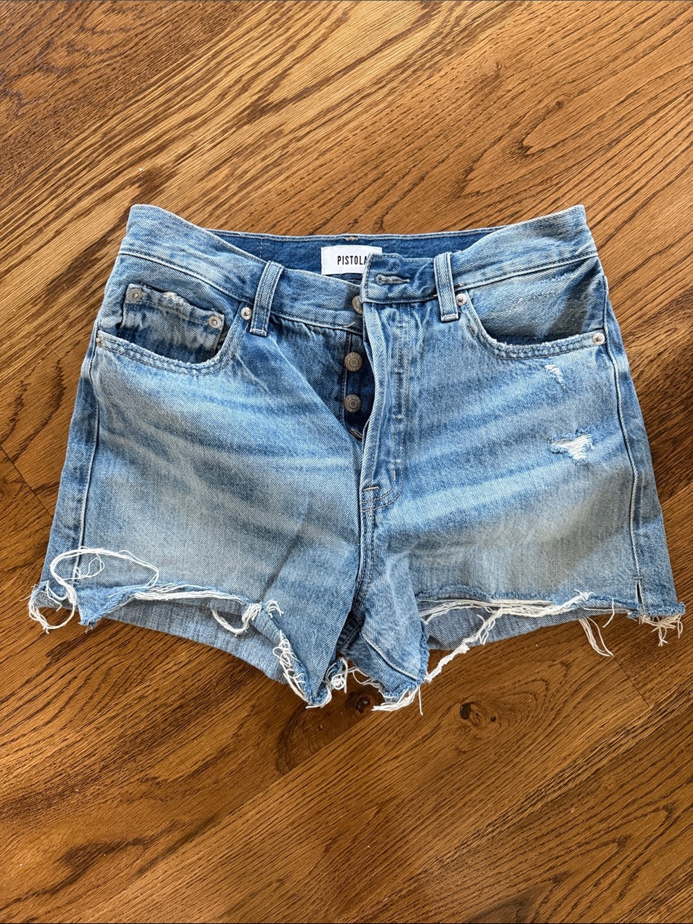 pistola faded light blue distressed denim cutoffs